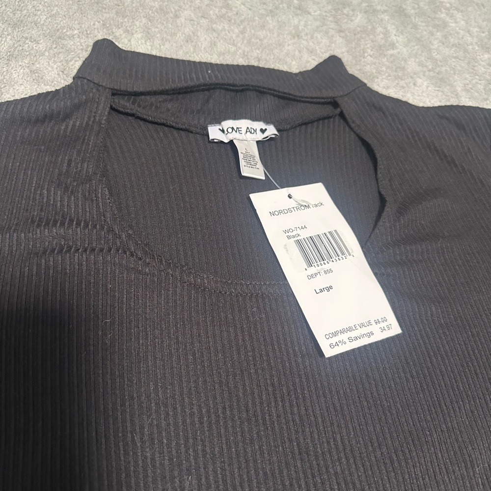 LOVE ADY Ribbed Knit, Neck Cutout, Black Midi Dress Size Large NWT - Picture 5 of 9